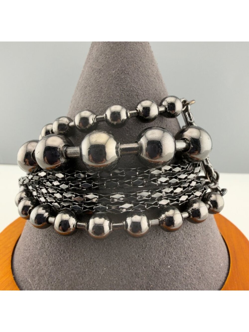 Beaded Bracelet Multi Strand Metal Goth Statement